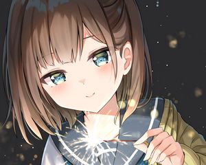 Preview wallpaper girl, sparkler, sparks, glance, anime