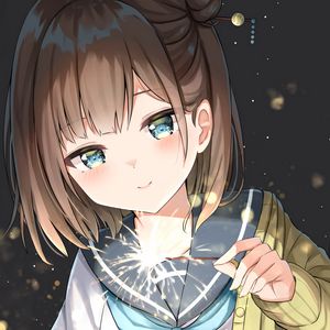 Preview wallpaper girl, sparkler, sparks, glance, anime