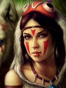 Preview wallpaper girl, spear, warrior, wolf