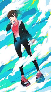 Preview wallpaper girl, sports uniform, sneakers, clouds, anime