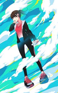 Preview wallpaper girl, sports uniform, sneakers, clouds, anime