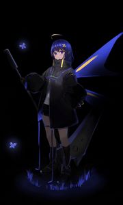 Preview wallpaper girl, staff, anime, art, blue, dark