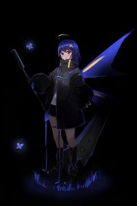 Preview wallpaper girl, staff, anime, art, blue, dark