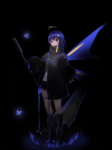 Preview wallpaper girl, staff, anime, art, blue, dark