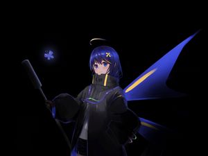 Preview wallpaper girl, staff, anime, art, blue, dark