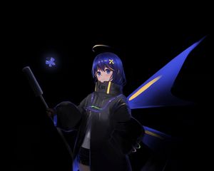 Preview wallpaper girl, staff, anime, art, blue, dark