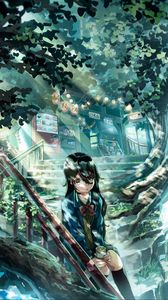 Preview wallpaper girl, stairs, alone, anime