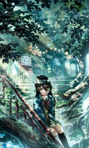 Preview wallpaper girl, stairs, alone, anime