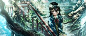 Preview wallpaper girl, stairs, alone, anime