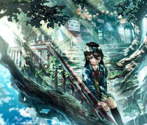 Preview wallpaper girl, stairs, alone, anime