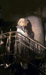 Preview wallpaper girl, stairs, anime, art