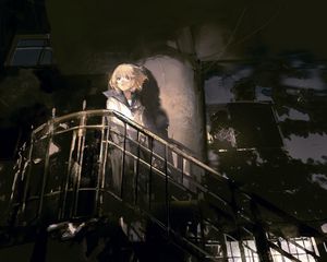 Preview wallpaper girl, stairs, anime, art