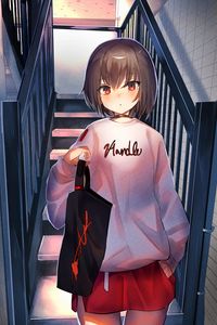 Preview wallpaper girl, stairs, anime