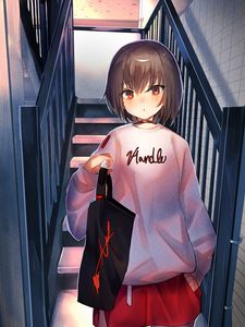 Preview wallpaper girl, stairs, anime