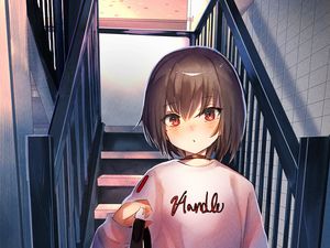Preview wallpaper girl, stairs, anime