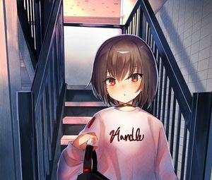 Preview wallpaper girl, stairs, anime