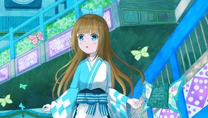 Preview wallpaper girl, stairs, butterflies, anime, art