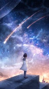 Preview wallpaper girl, starfall, space