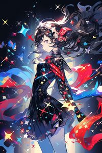 Preview wallpaper girl, stars, dance, movement, anime