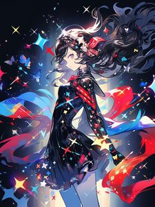 Preview wallpaper girl, stars, dance, movement, anime