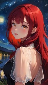 Preview wallpaper girl, stars, lake, art, anime