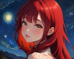 Preview wallpaper girl, stars, lake, art, anime