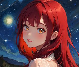 Preview wallpaper girl, stars, lake, art, anime