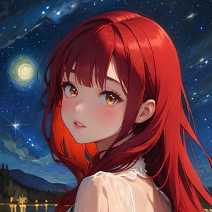 Preview wallpaper girl, stars, lake, art, anime