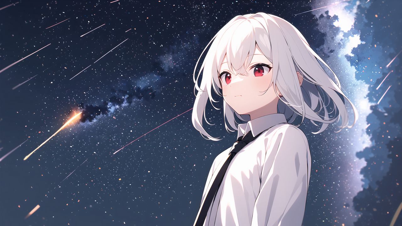 Wallpaper girl, stars, milky way, starry sky, anime