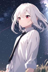 Preview wallpaper girl, stars, milky way, starry sky, anime