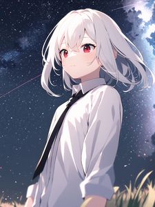 Preview wallpaper girl, stars, milky way, starry sky, anime