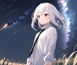 Preview wallpaper girl, stars, milky way, starry sky, anime