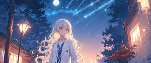 Preview wallpaper girl, stars, moon, lanterns, anime