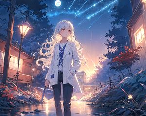 Preview wallpaper girl, stars, moon, lanterns, anime