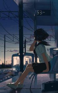Preview wallpaper girl, station, twilight, free, anime, art