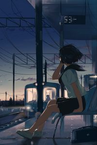 Preview wallpaper girl, station, twilight, free, anime, art