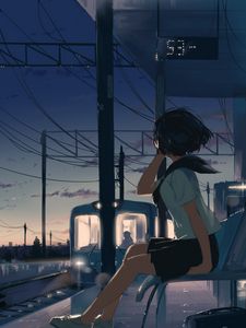 Preview wallpaper girl, station, twilight, free, anime, art