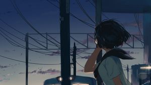 Preview wallpaper girl, station, twilight, free, anime, art