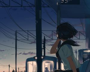 Preview wallpaper girl, station, twilight, free, anime, art