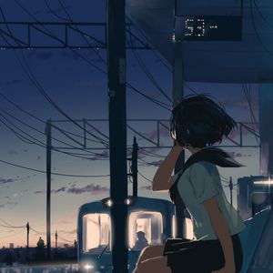 Preview wallpaper girl, station, twilight, free, anime, art