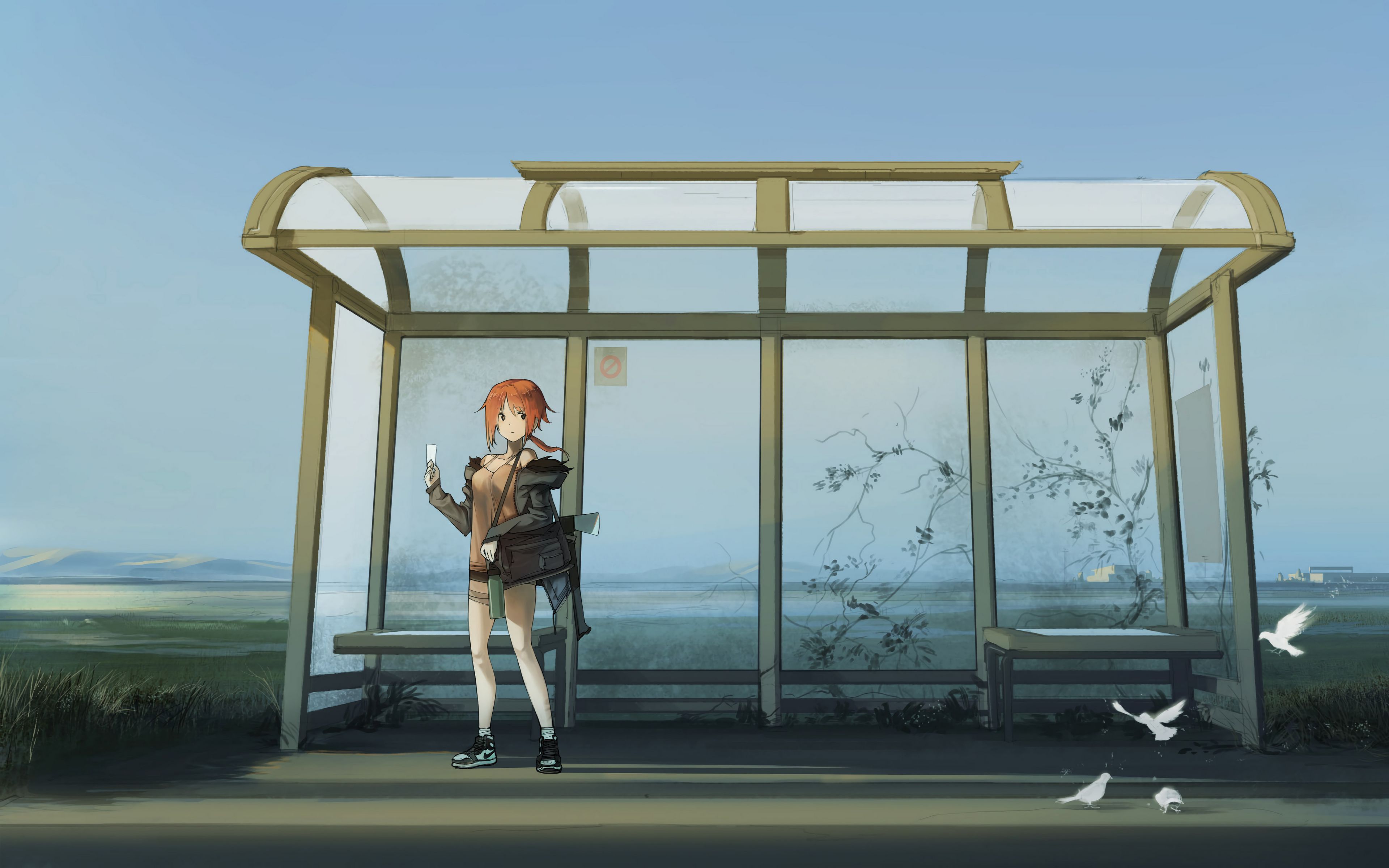 Автобусная остановка аниме