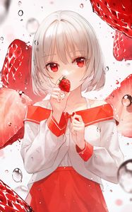 Preview wallpaper girl, strawberry, bubbles, anime