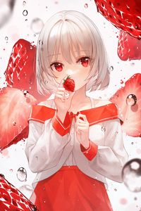 Preview wallpaper girl, strawberry, bubbles, anime