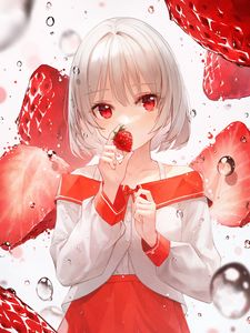 Preview wallpaper girl, strawberry, bubbles, anime