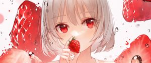 Preview wallpaper girl, strawberry, bubbles, anime