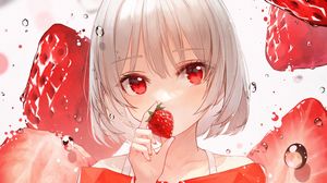 Preview wallpaper girl, strawberry, bubbles, anime