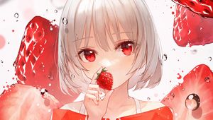Preview wallpaper girl, strawberry, bubbles, anime