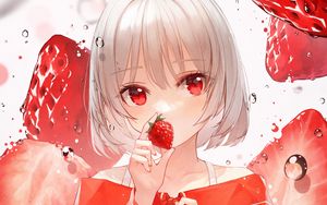 Preview wallpaper girl, strawberry, bubbles, anime