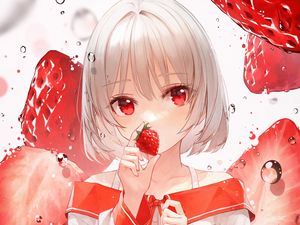 Preview wallpaper girl, strawberry, bubbles, anime