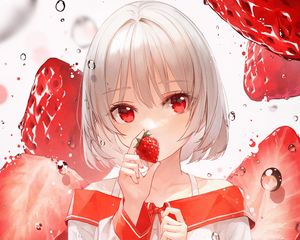 Preview wallpaper girl, strawberry, bubbles, anime